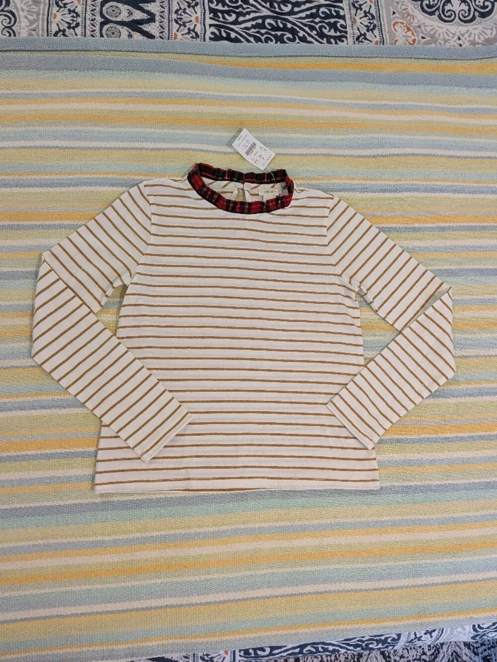 ✨ NEW NWT Crewcuts Gold Striped Tartan Collar Holiday Top Size Medium 8-9